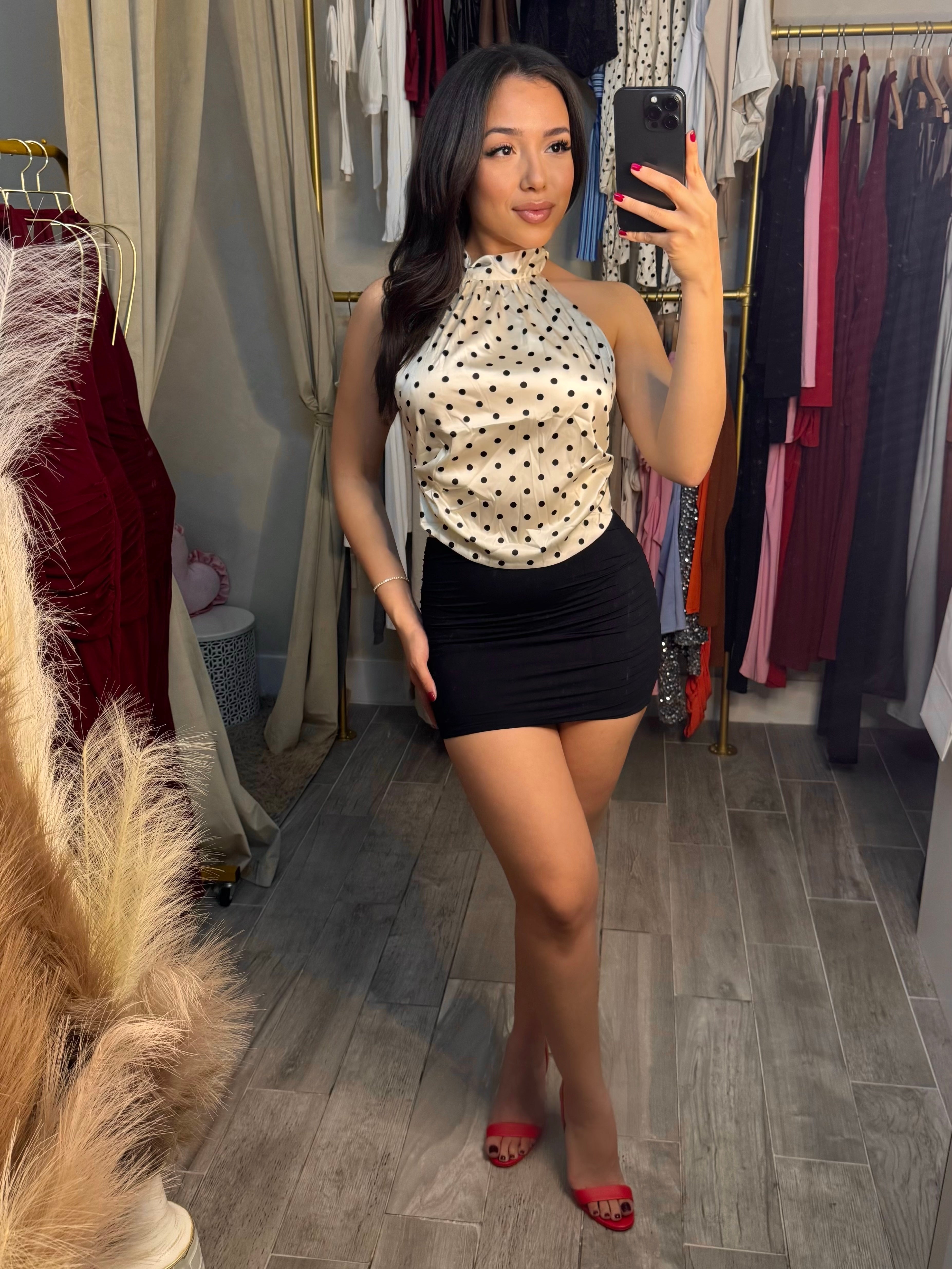 SWEETHEART POLKA DOT HALTER TOP