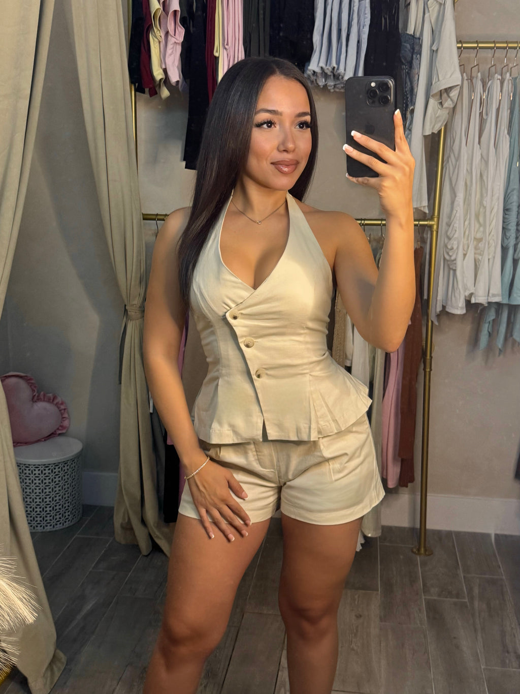 IVORY TOAST LINEN SHORT SET | KHAKI