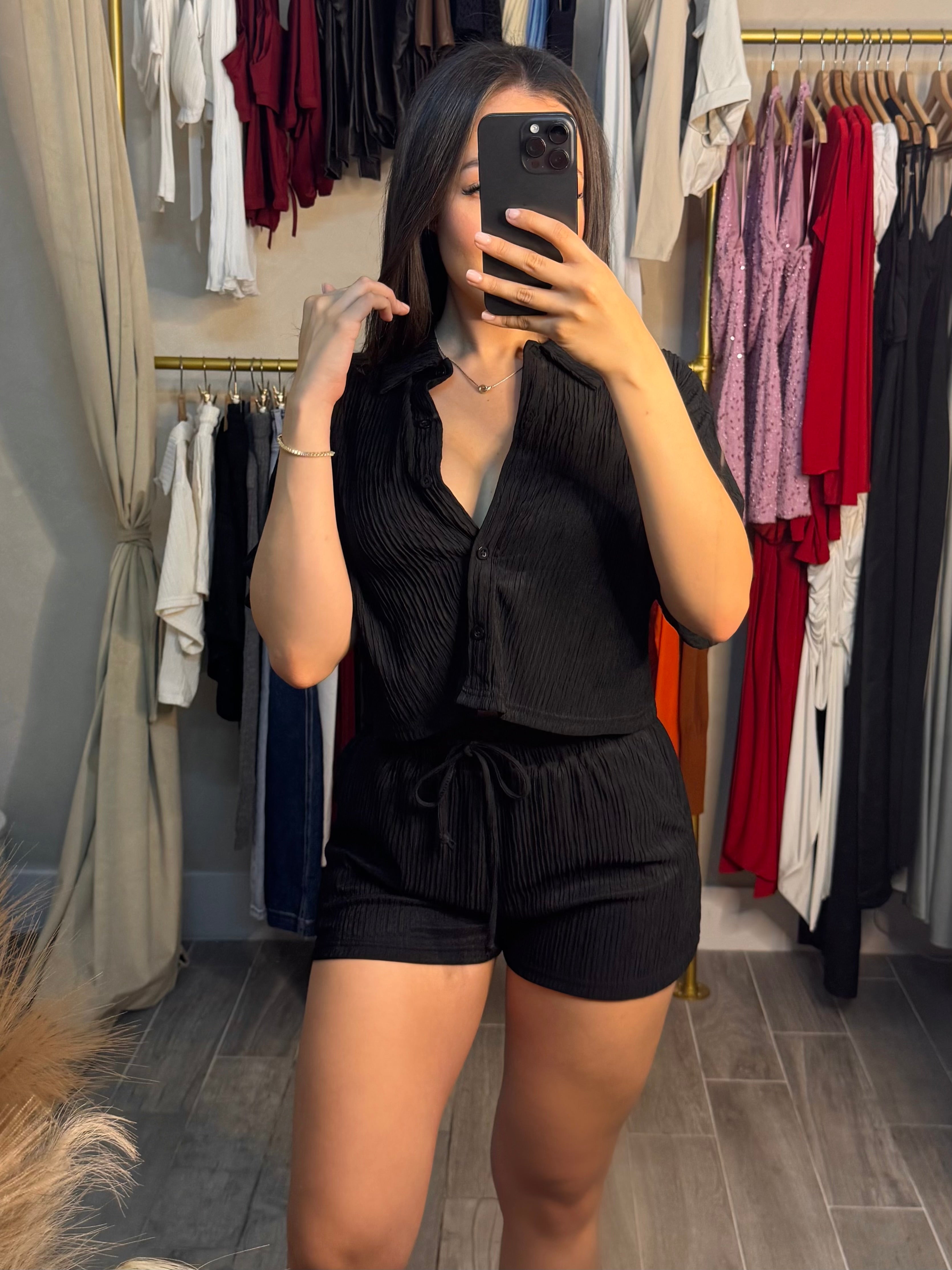 Linen Babe Short Set | BLACK