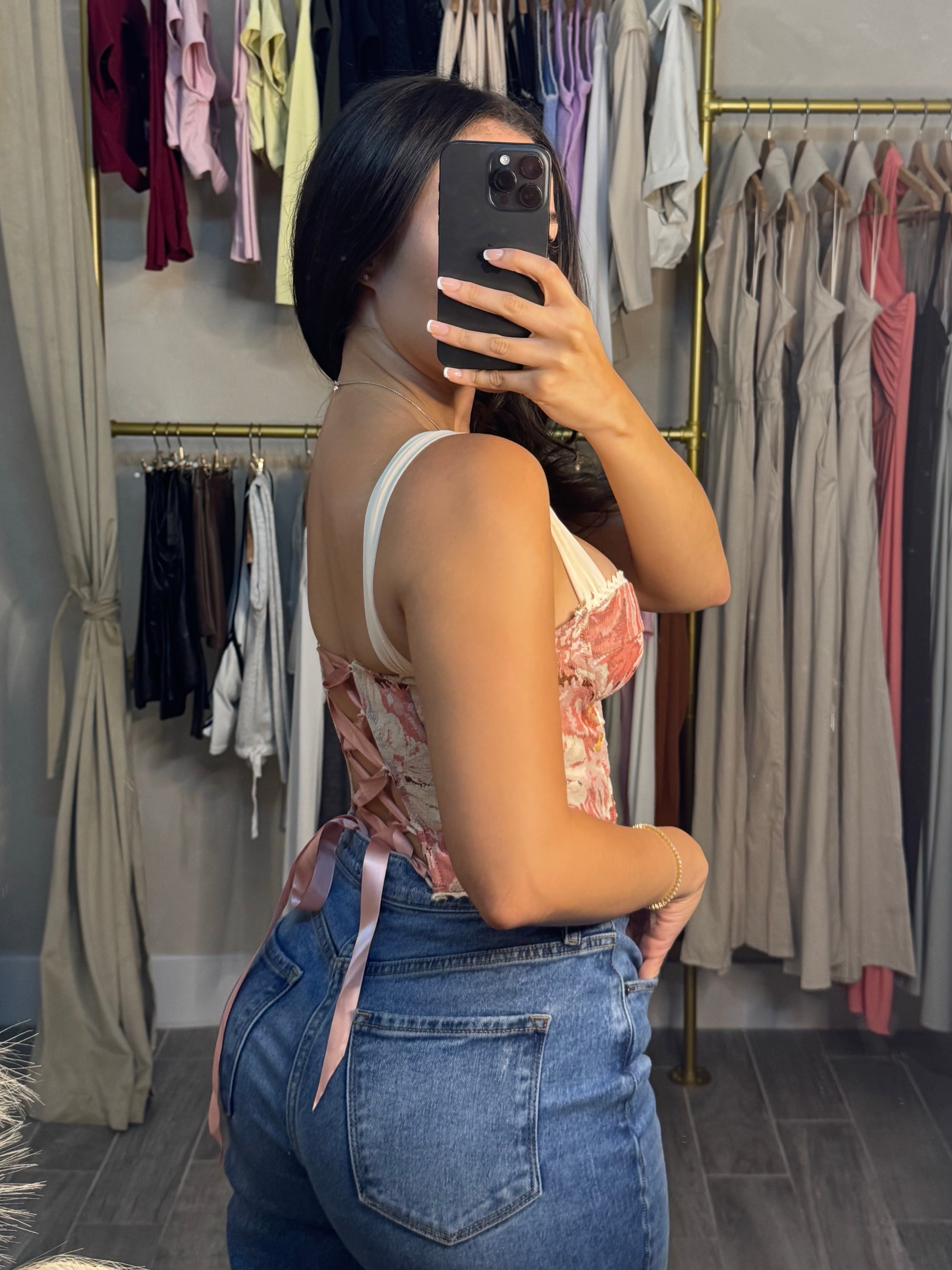 SWEET FLORALS CORSET TOP | PINK