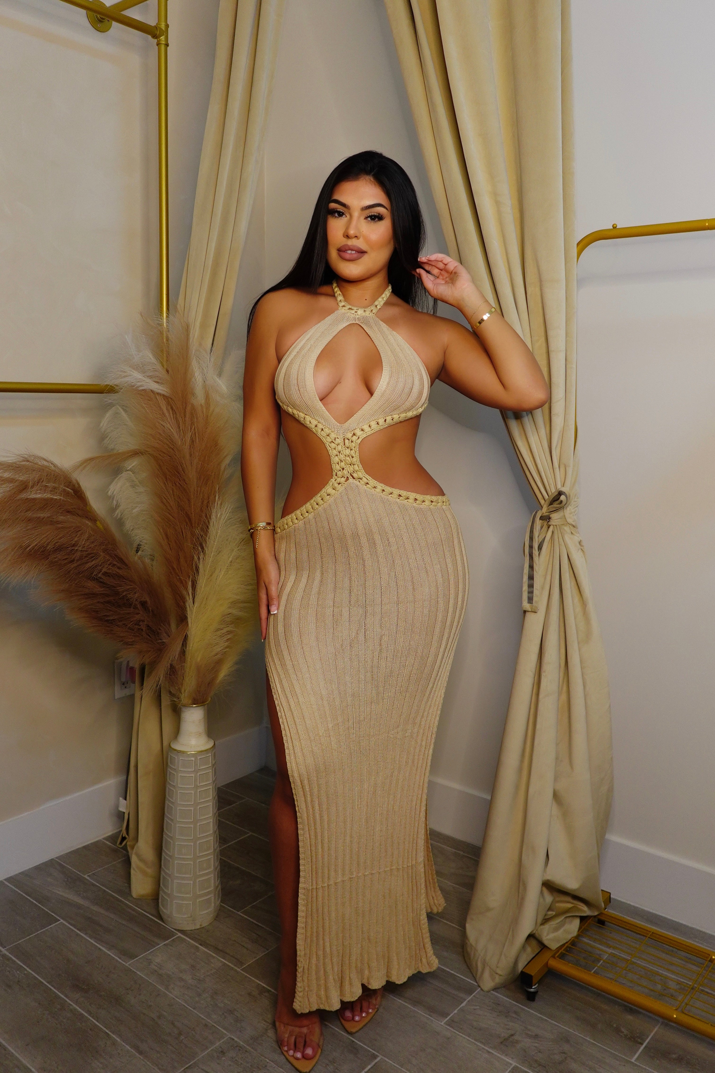 Champagne Crochet Maxi Dress