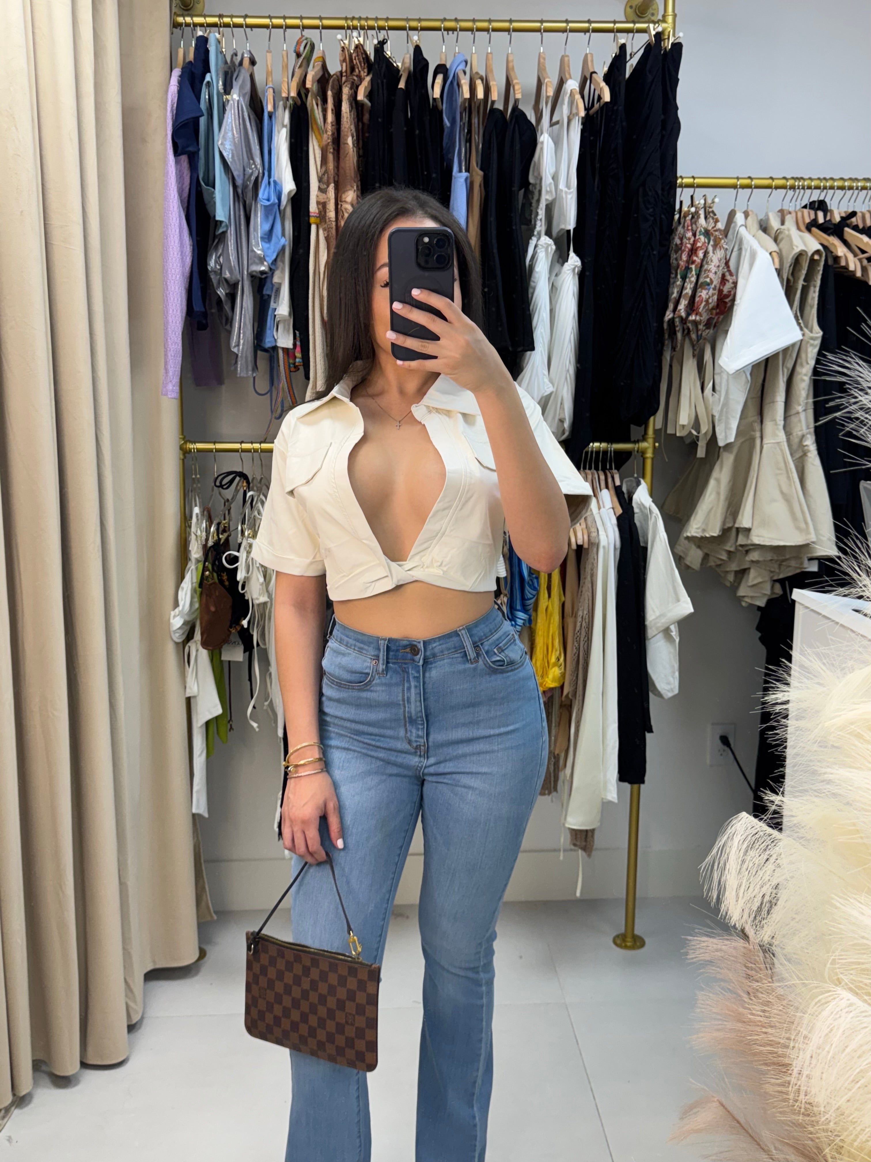 Cream Leather Top