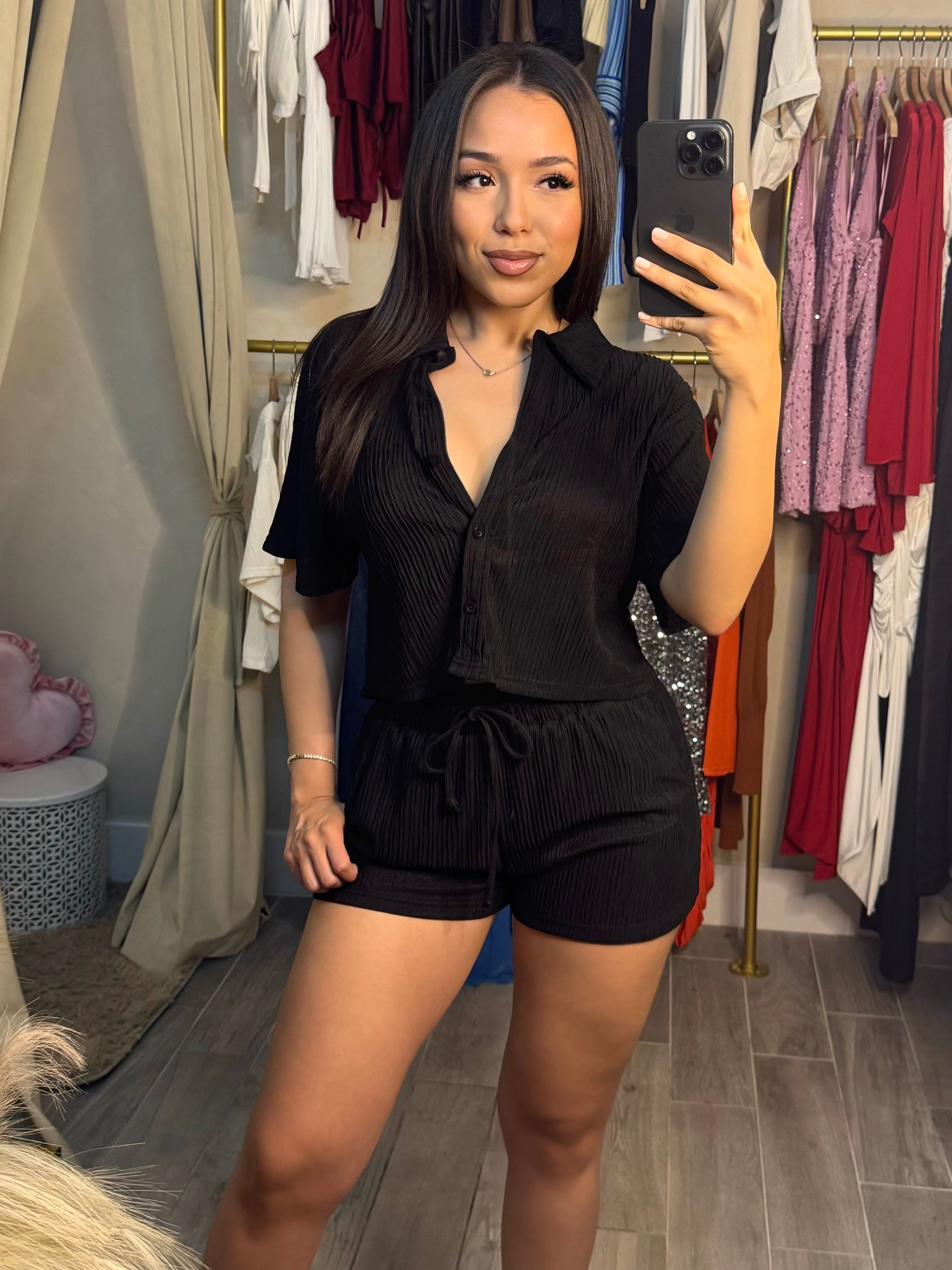 Linen Babe Short Set | BLACK