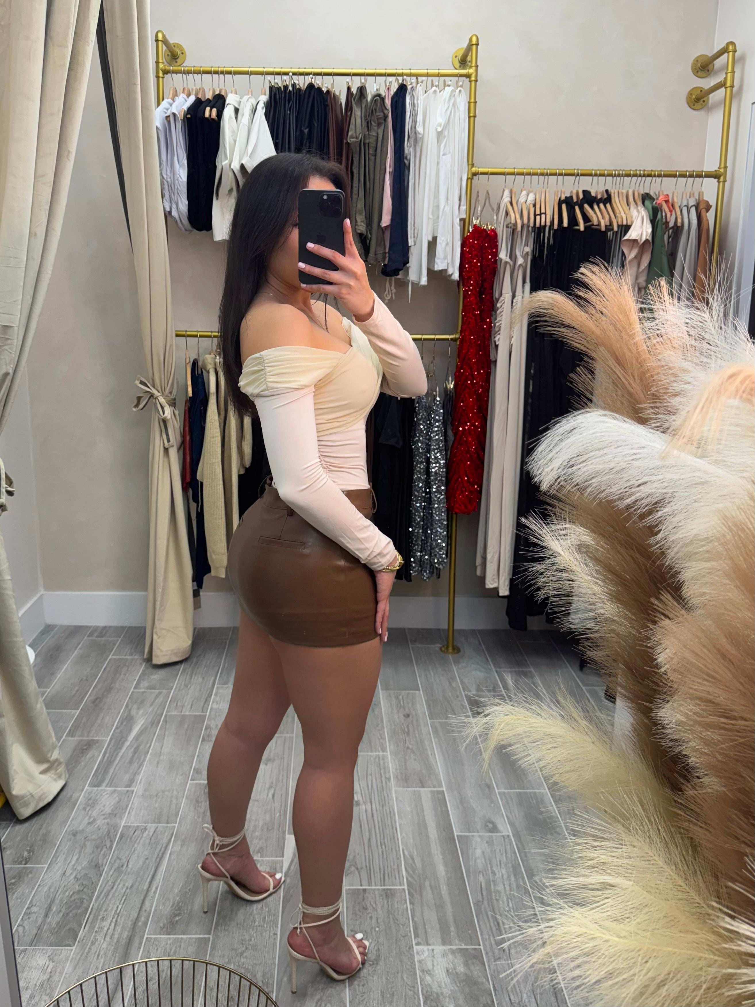 Mini Brown Leather Skirt