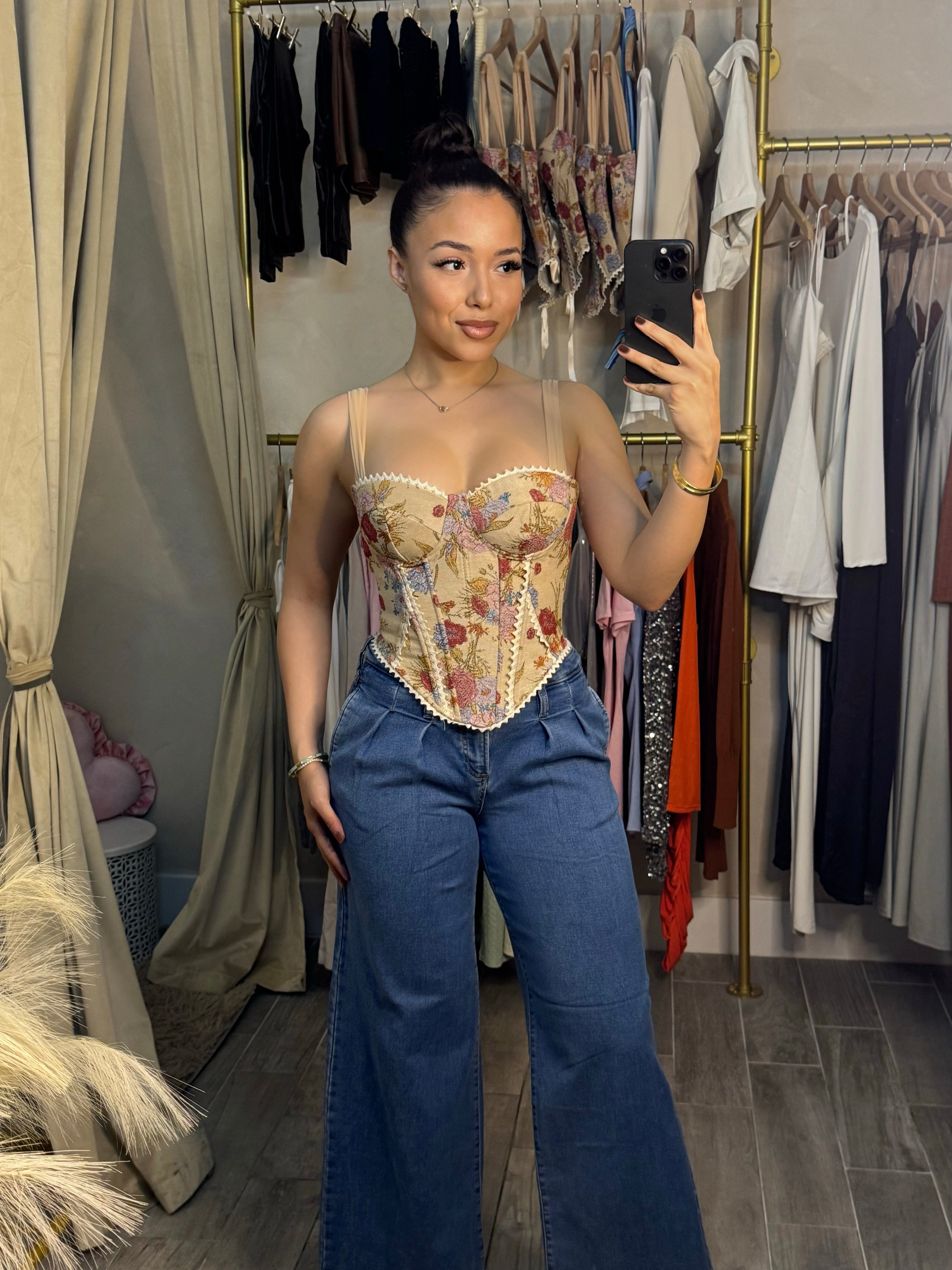 SWEET FLORALS CORSET TOP | CHAMPAGNE