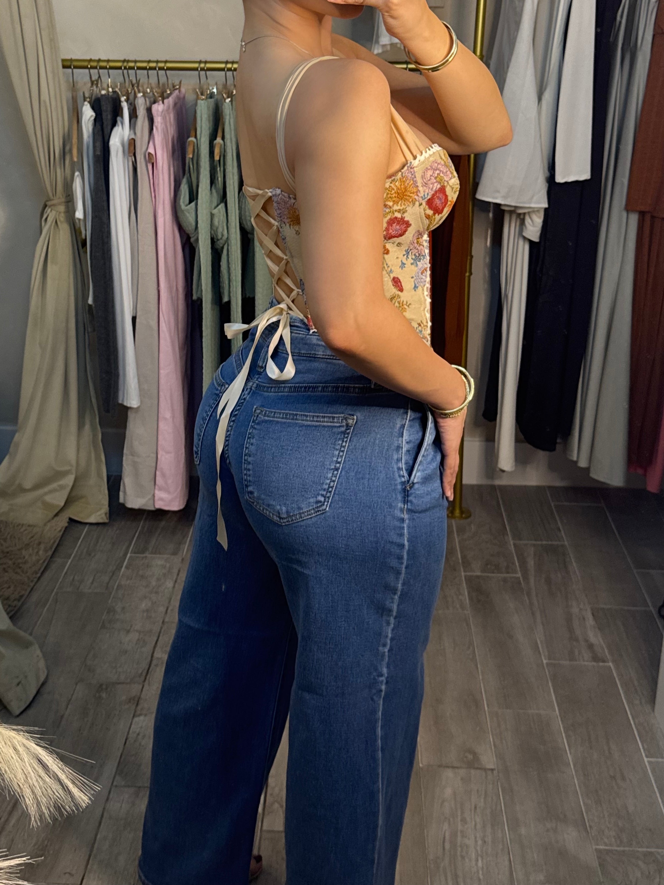 SWEET FLORALS CORSET TOP | CHAMPAGNE