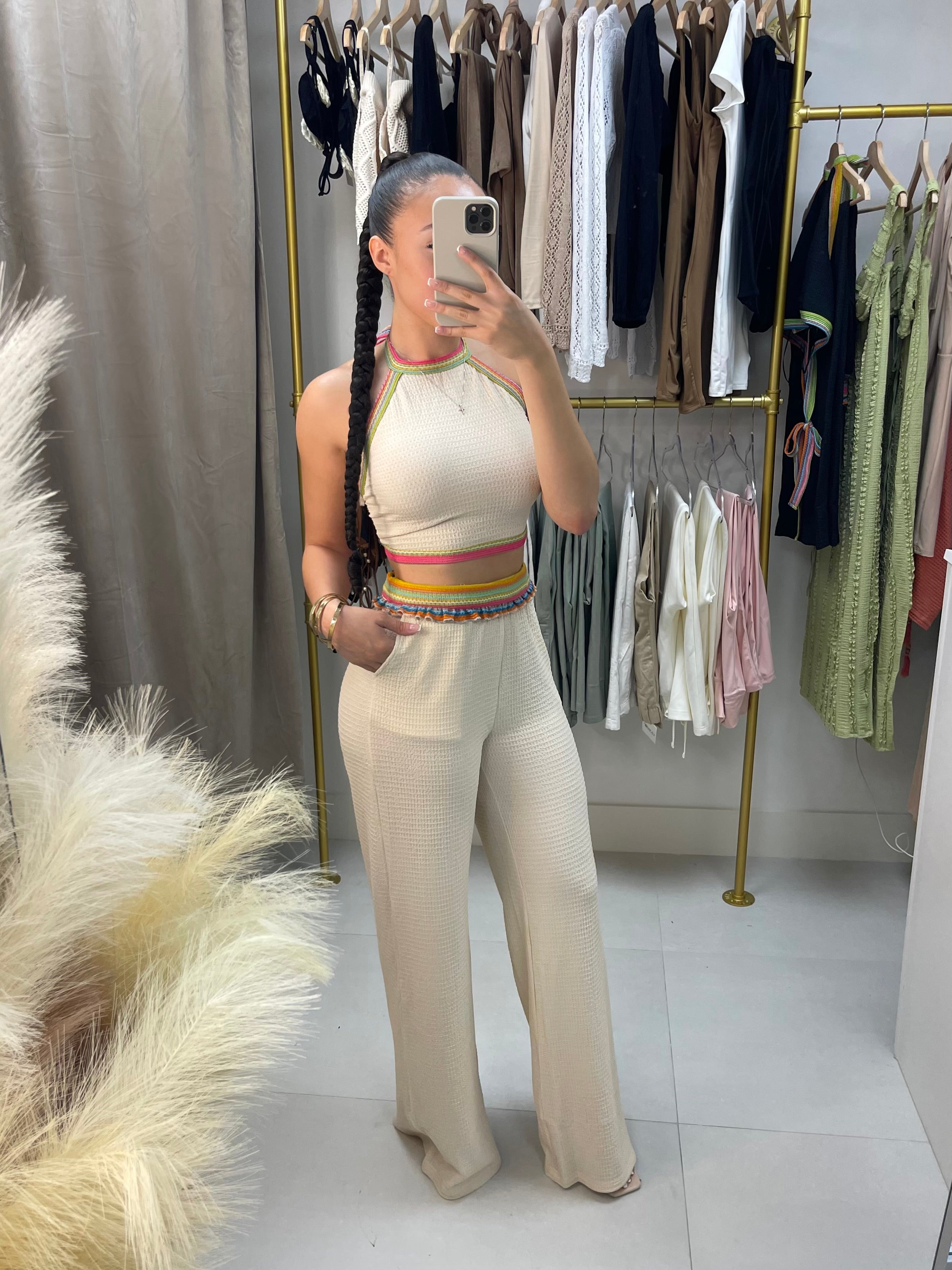 Vacation Mode Pant Set - Cream