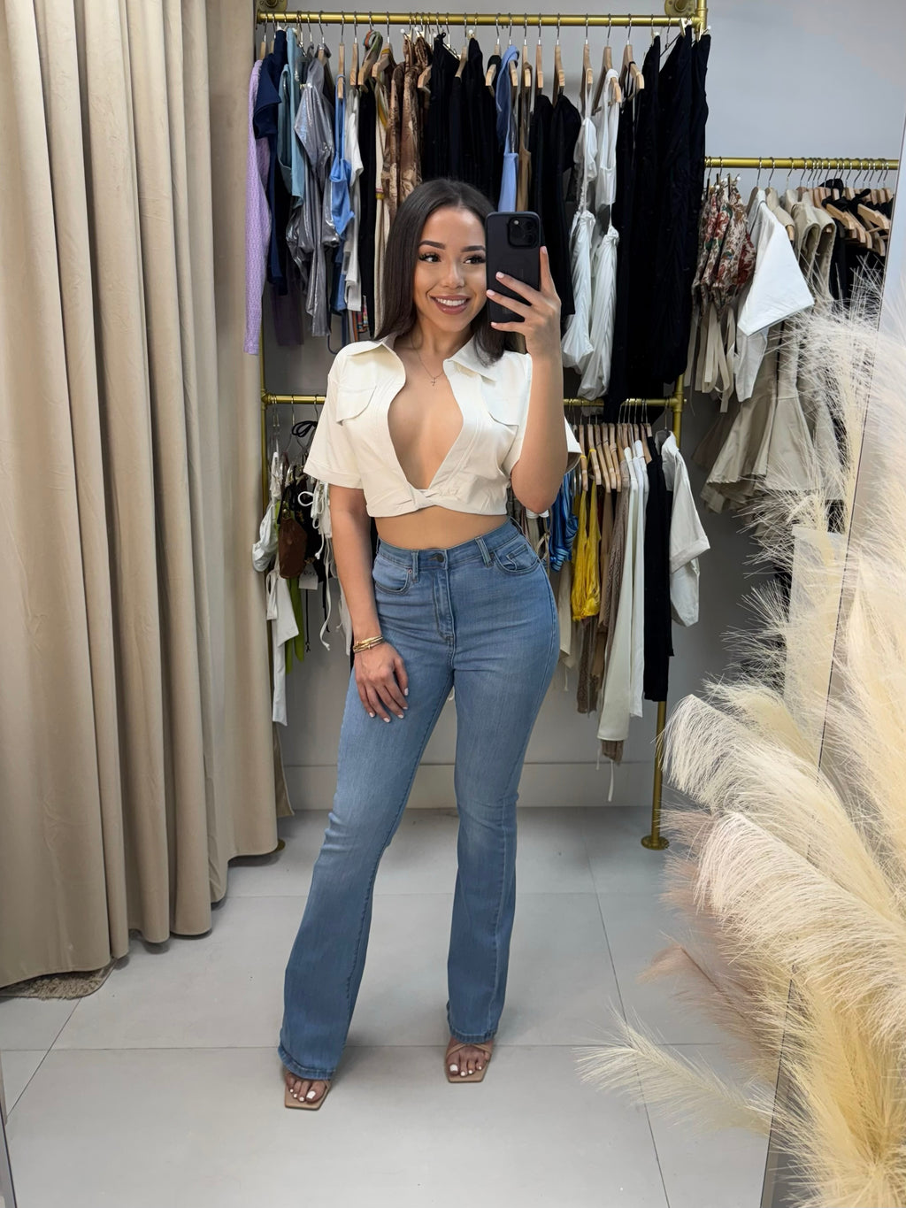Cream Leather Top