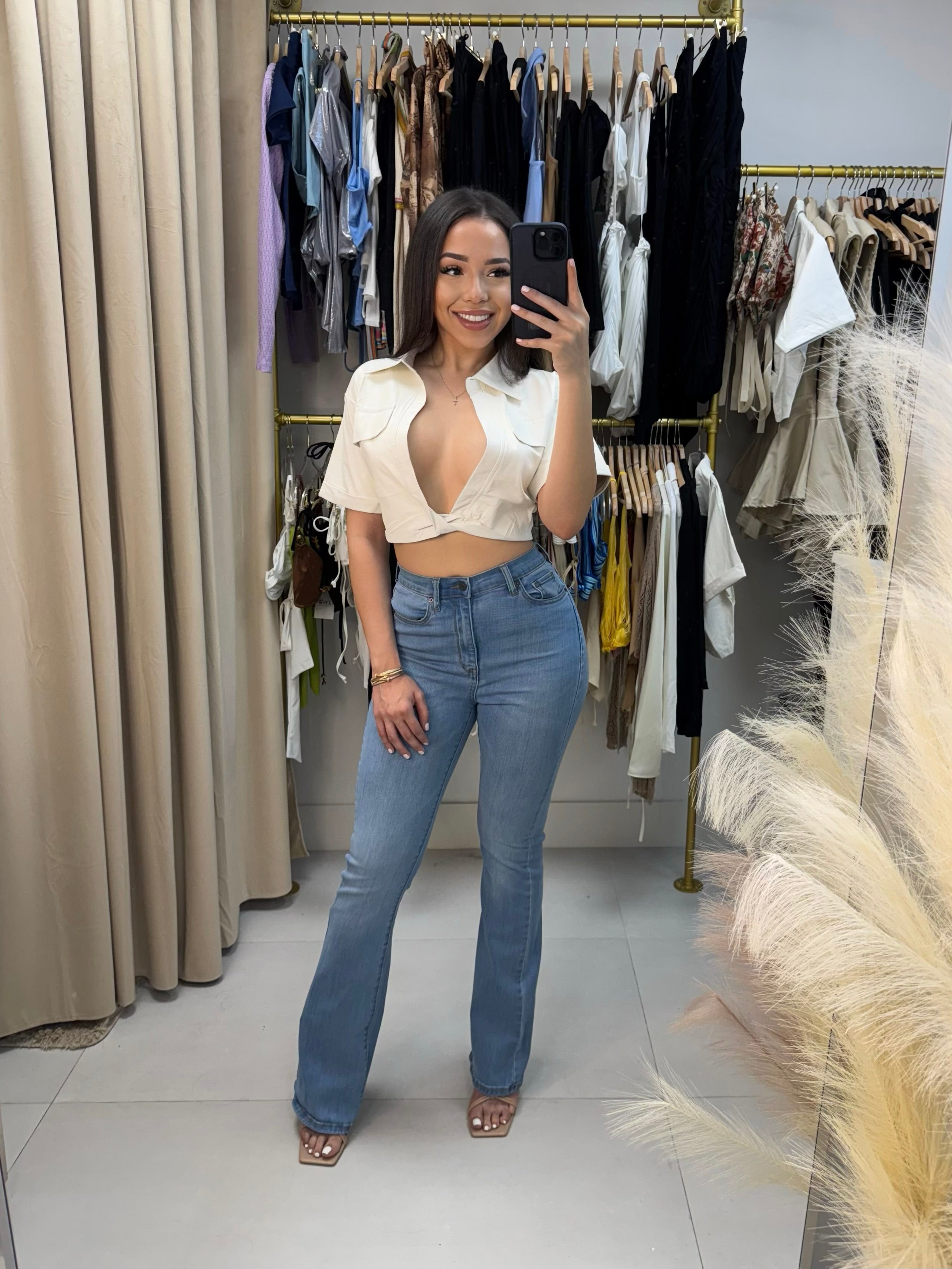 Cream Leather Top