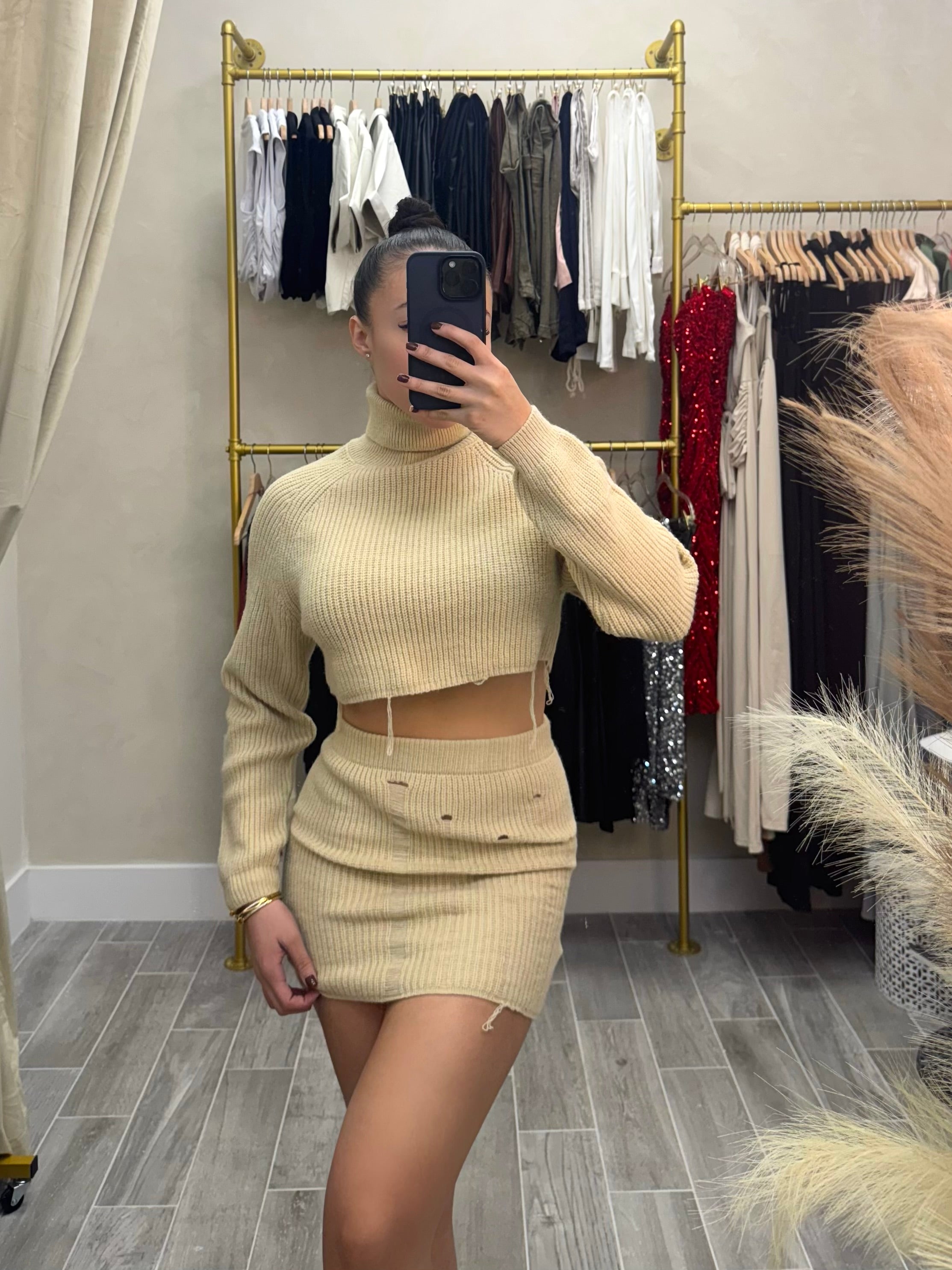 Cozy Dates Knitted Skirt Set