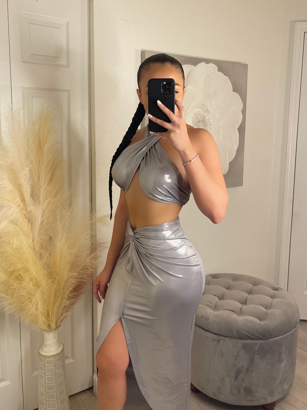 Dime Piece Metallic Skirt Set