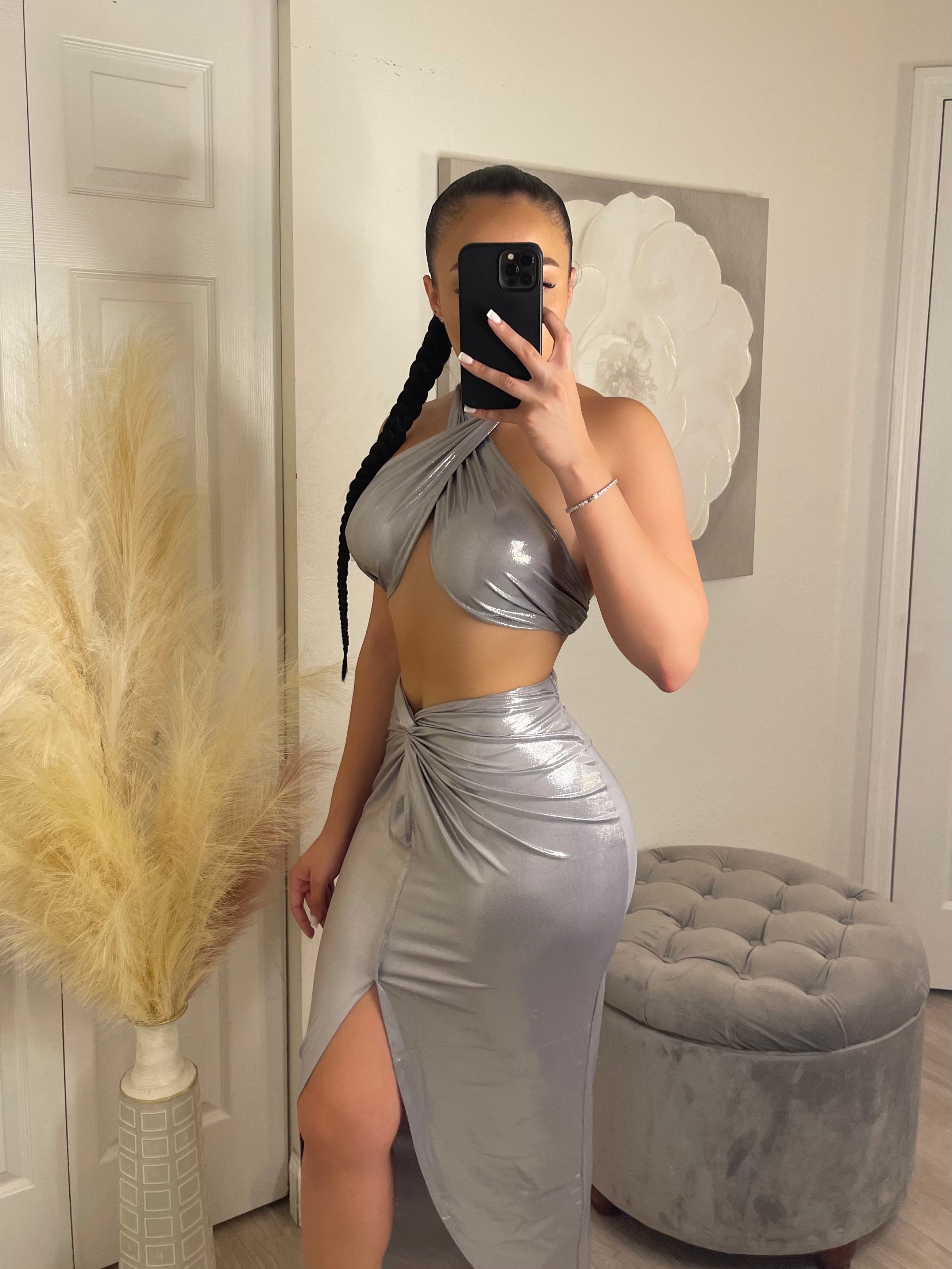 Dime Piece Metallic Skirt Set