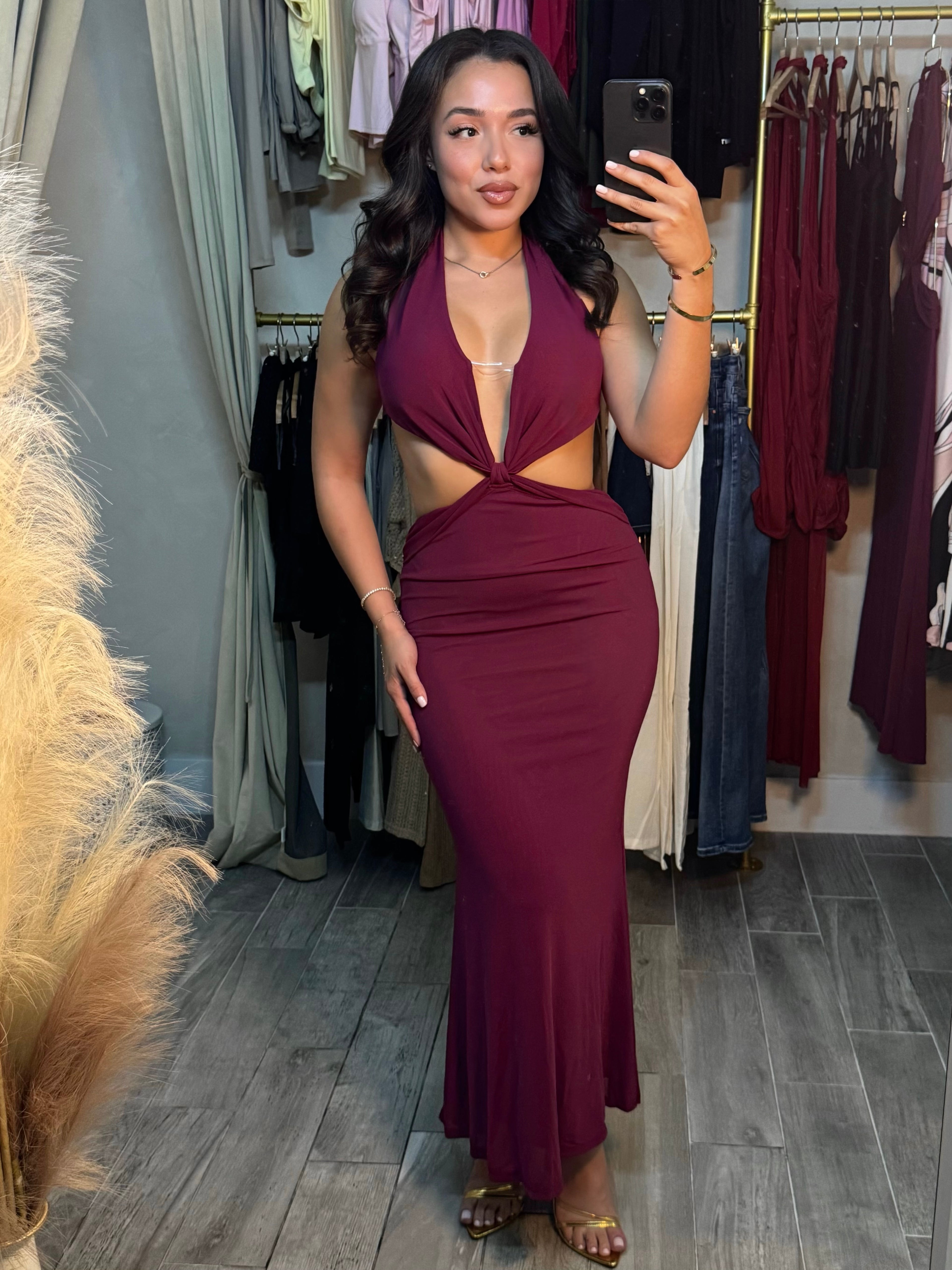 Never Basic Mesh Maxi Dress | BURGUNDY