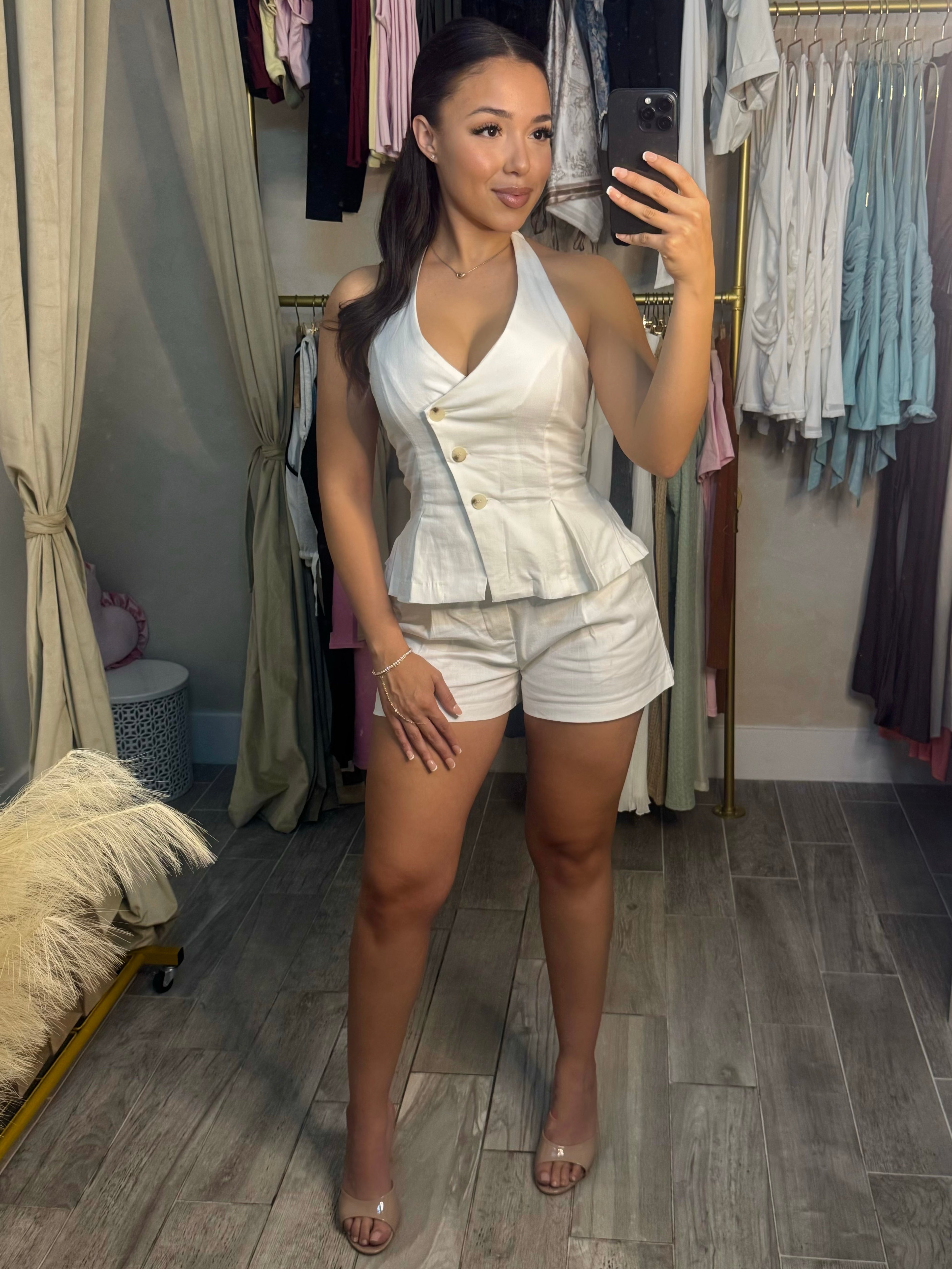 IVORY TOAST LINEN SHORT SET