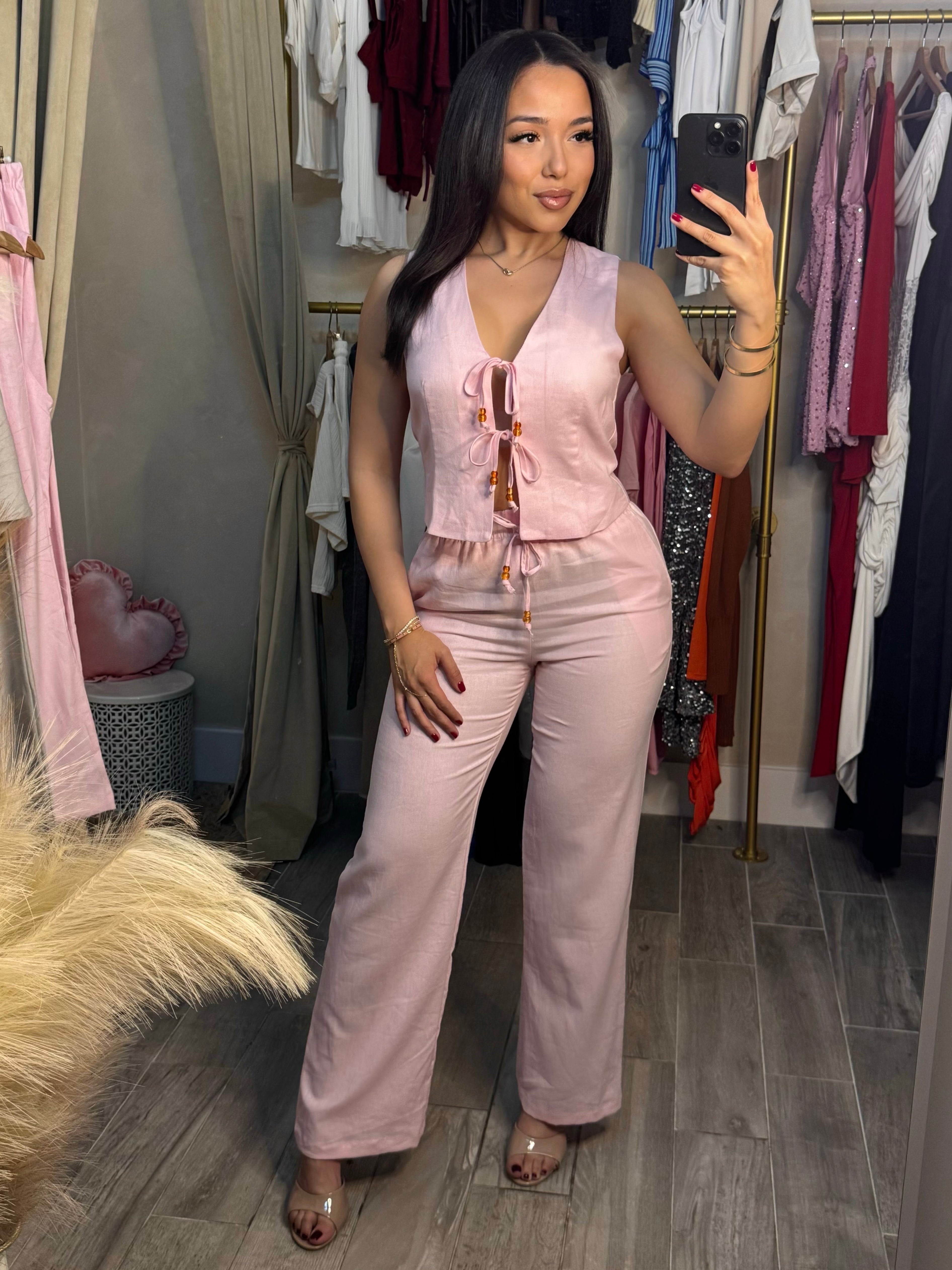 LOVE IN LINEN PANT SET | PINK