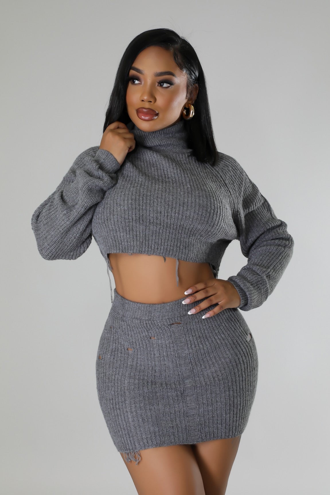 Cozy Dates Knitted Skirt Set | ONLY GREY