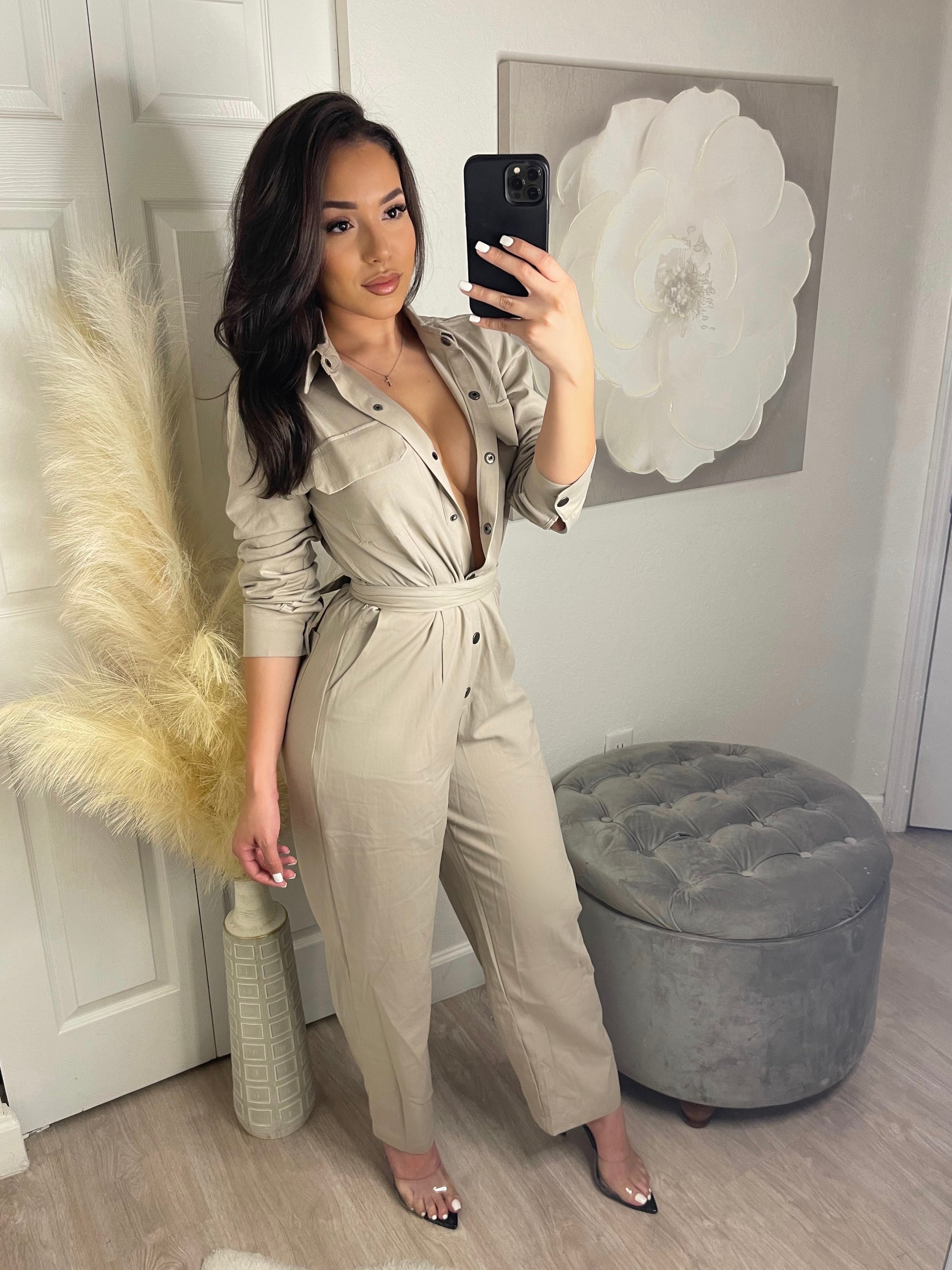 Getting It Done Jumpsuit - OATMEAL