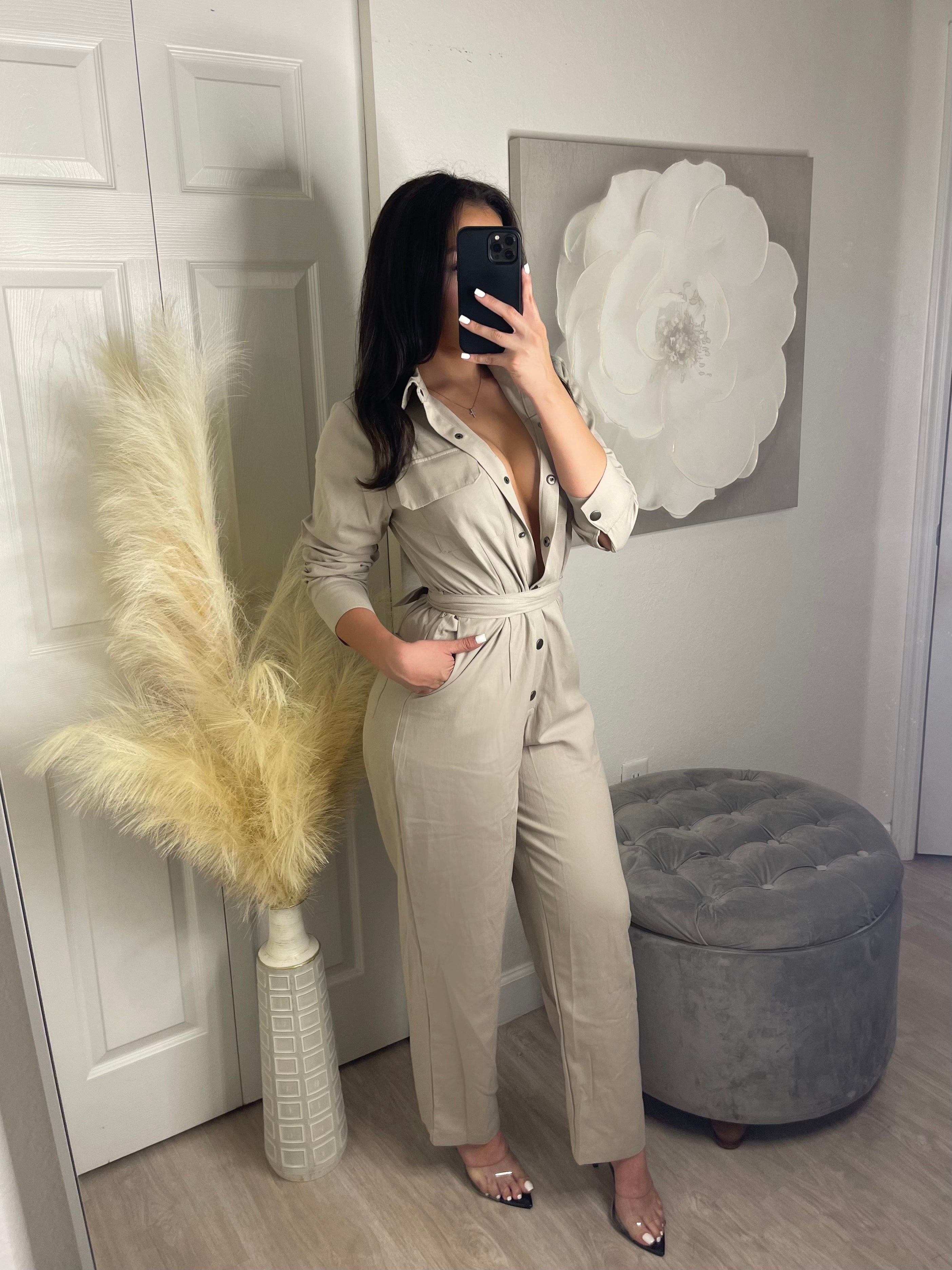 Getting It Done Jumpsuit - OATMEAL