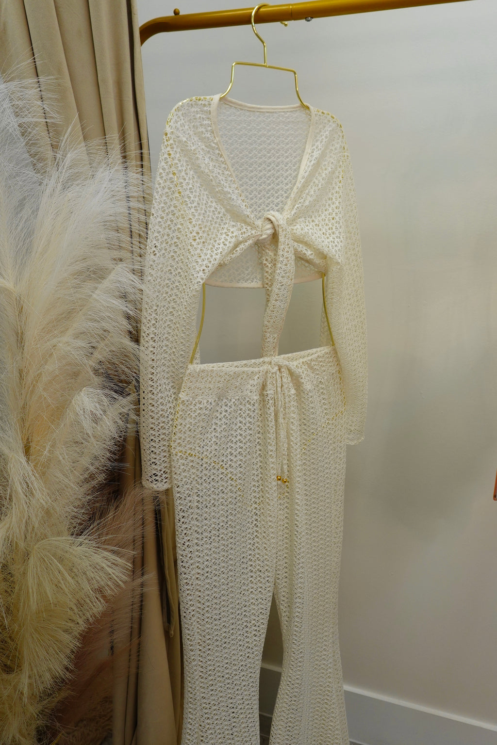 Knitted Cover Up Pant Set | IVORY