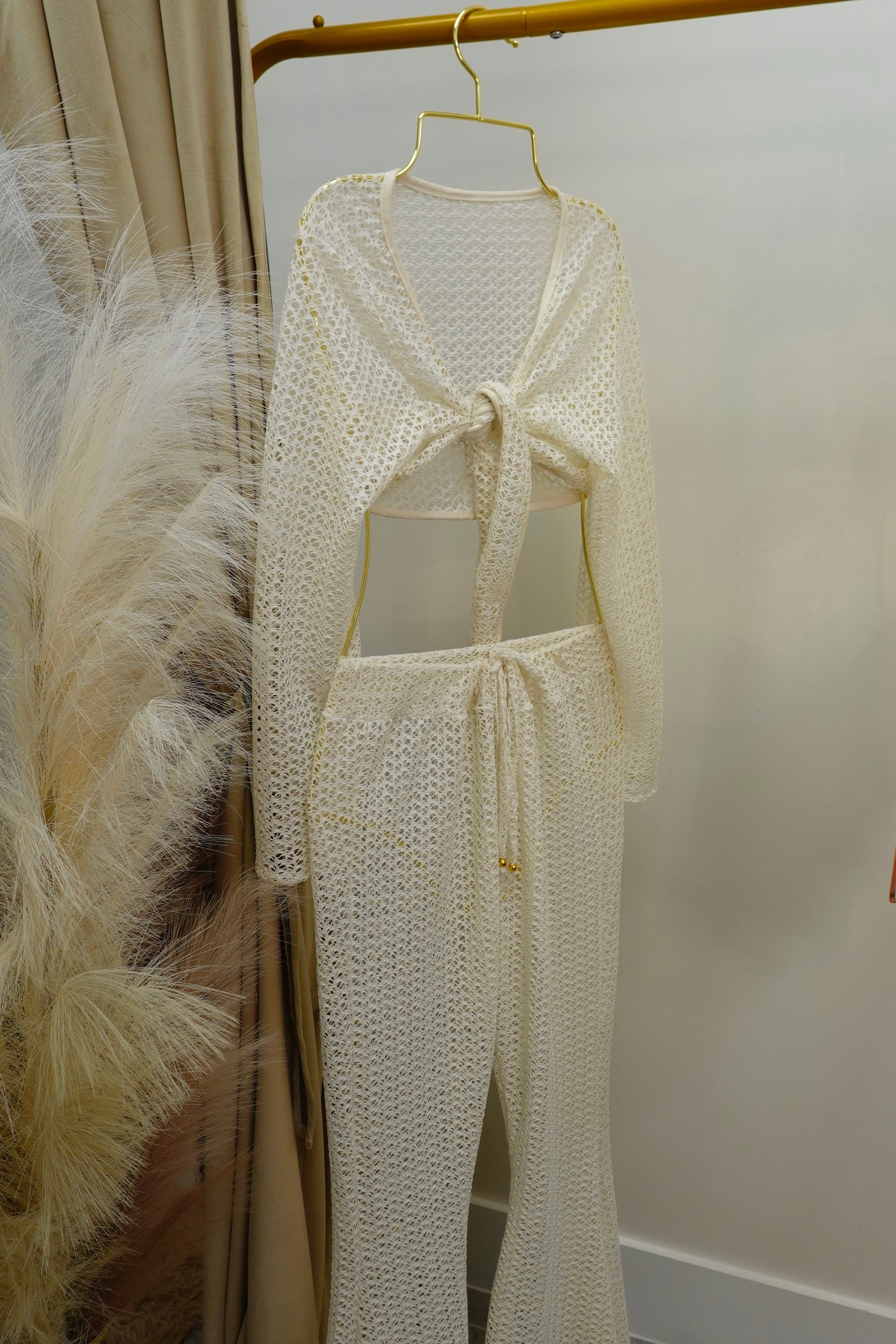 Knitted Cover Up Pant Set | IVORY