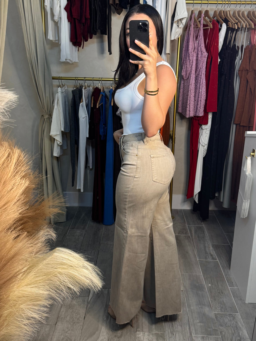 KHAKI WIDE LEG DENIM