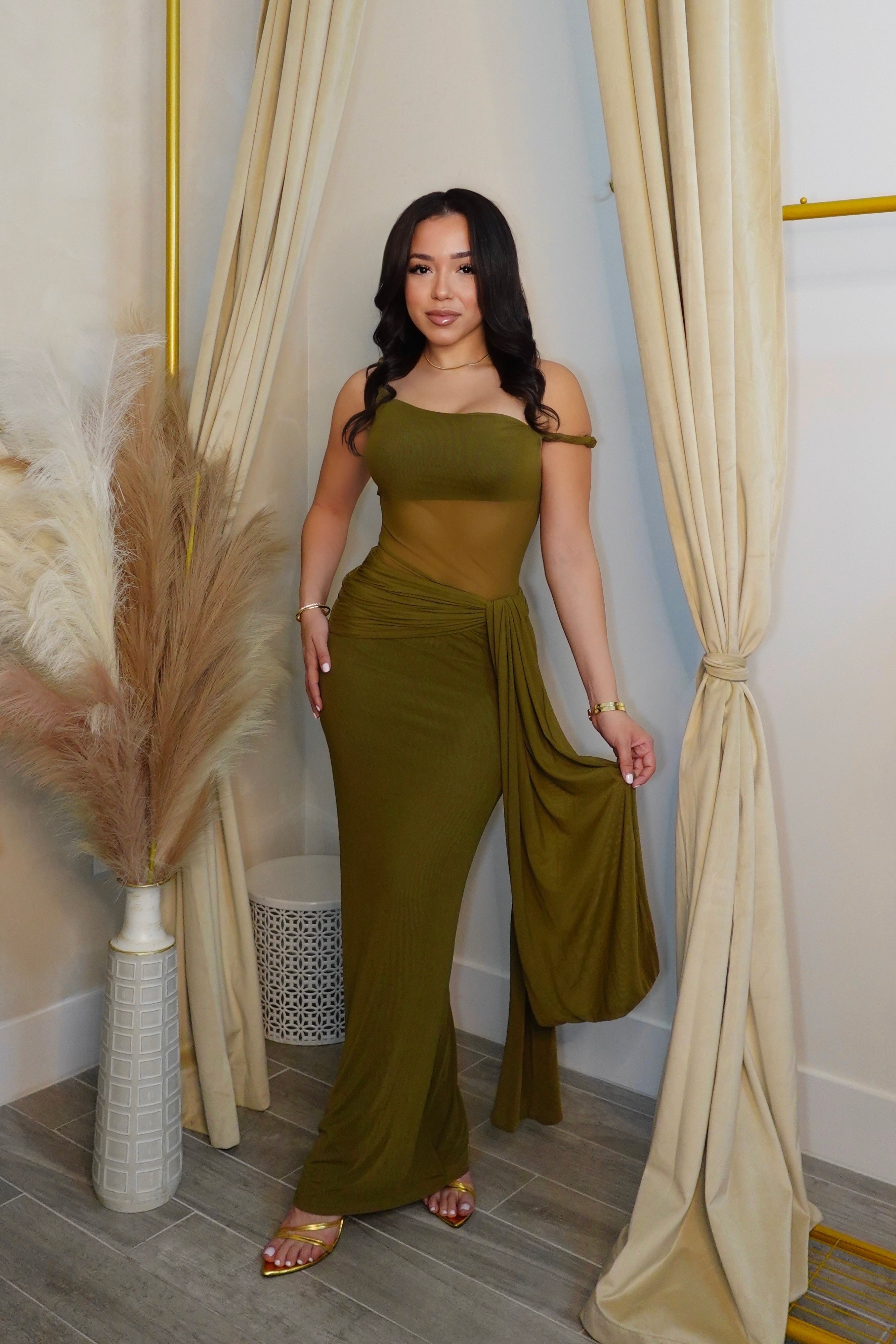OLIVE AURA MESH MAXI