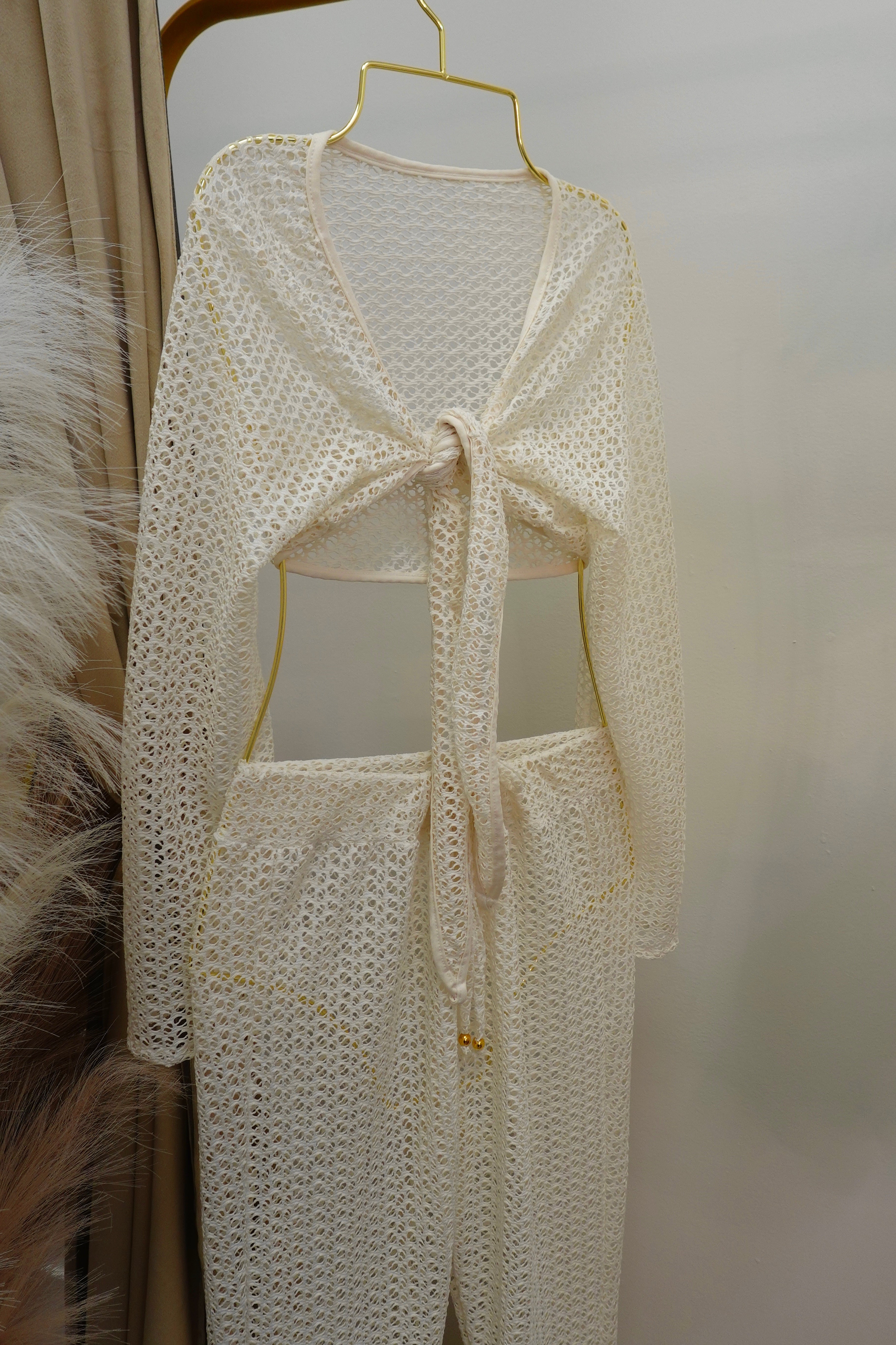 Knitted Cover Up Pant Set | IVORY