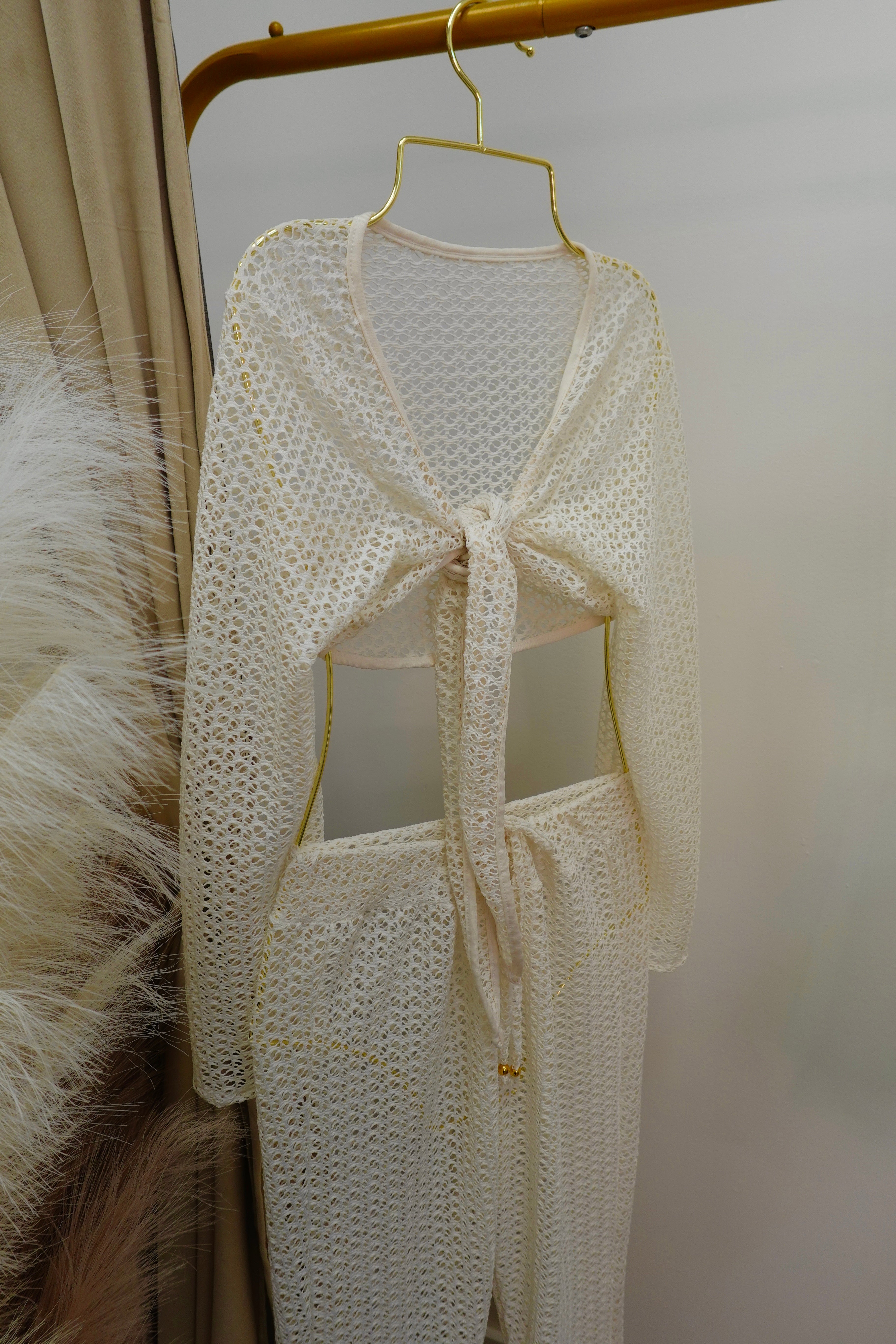 Knitted Cover Up Pant Set | IVORY