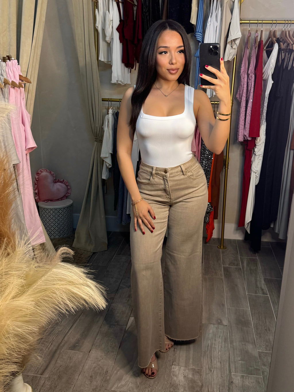 KHAKI WIDE LEG DENIM